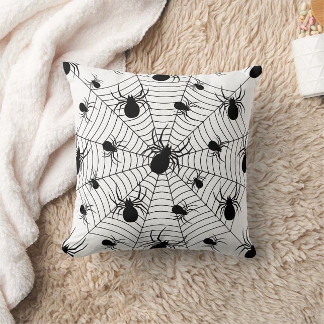 Black White spiders spiderweb Halloween pattern Cushion (Blanket)