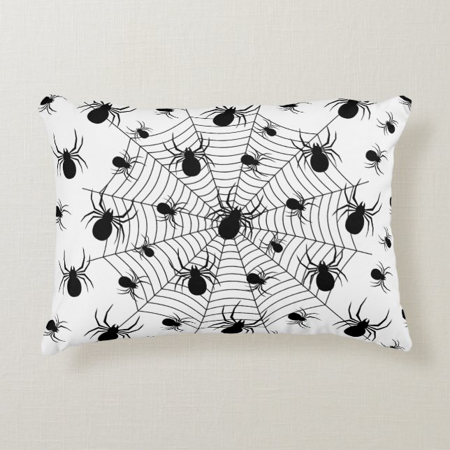 Black White spiders spiderweb Halloween pattern Decorative Cushion (Front)