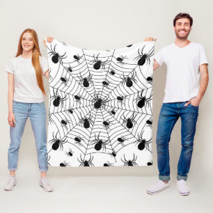 Black White spiders spiderweb Halloween pattern Fleece Blanket