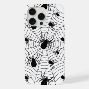 Black White spiders spiderweb Halloween pattern iPhone 15 Pro Max Case