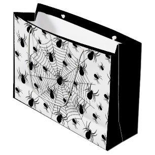 Black White spiders spiderweb Halloween pattern Large Gift Bag