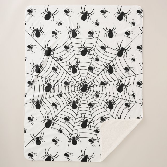 Black White spiders spiderweb Halloween pattern Sherpa Blanket (Front)