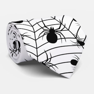 Black White spiders spiderweb Halloween pattern Tie