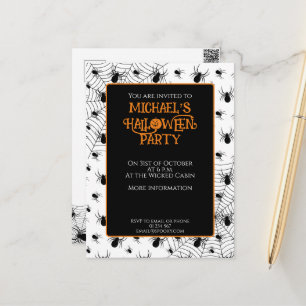 Black White spiders web Halloween party invitation Postcard