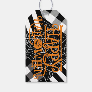 Black & White Spiderweb Patchwork Halloween Party Gift Tags