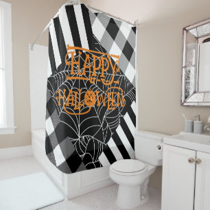 Black & White Spiderweb Patchwork Halloween  Shower Curtain