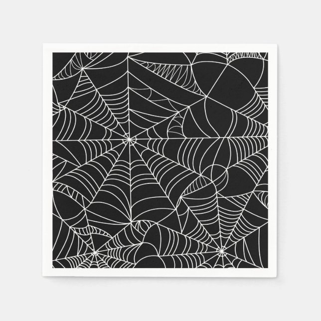 Black & White Spiderwebs Halloween Party Napkin (Front)