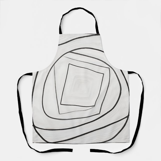 Black White Spiral Square Abstract Apron (Front)