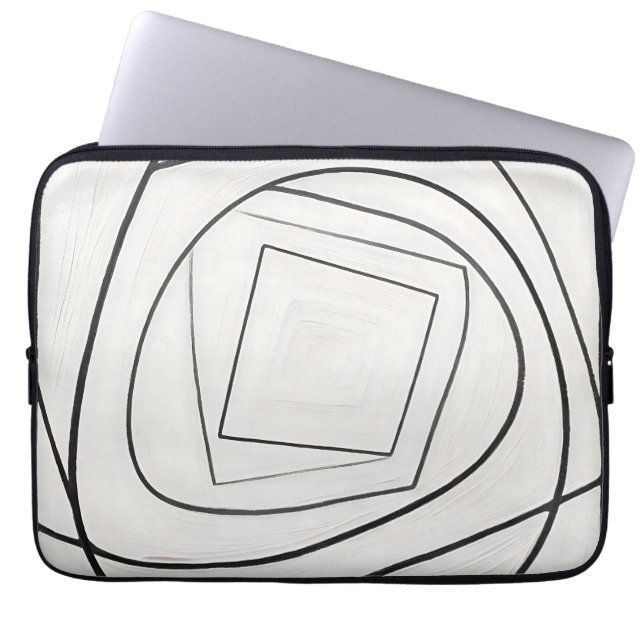 Black White Spiral Square Abstract Laptop Sleeve (Front)