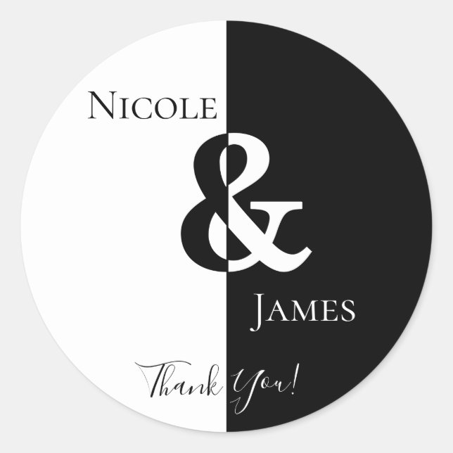 Black & White Split Half Birthday Party Elegant Classic Round Sticker (Front)