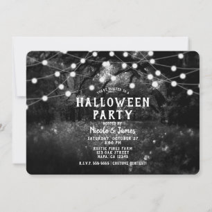 Black White Spooky Enchanted Forest Lights Invitation
