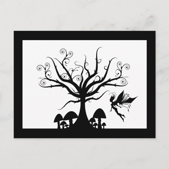 Black & White Spooky Fairy Postcard (Front)