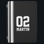 Black & white sport name number ipad cover<br><div class="desc">Black and white sports style ipad case cover. In a sports shirt style Customise with the name and special age, year or lucky number of your choice. Case currently reads: Martin 02. *Please note some names will not always fit due to the nature of the font. A perfect gift for...</div>