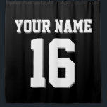 Black White Sports Jersey Team Jersey Shower Curtain<br><div class="desc">Preppy Solid Colour Team Jersey / Sports Jersey / Football Jersey / Rugby Jersey with Custom Name Customise this with your own name or team name and a number. You can change the size, colour and placement of the text if you need to make changes, change the colour of or...</div>