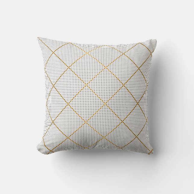 BLACK WHITE SPOT GOLD GRID DESIGN CUSHION (Front)