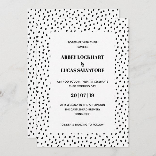 Black & White Spot Modern Wedding Day Invitation (Front/Back)