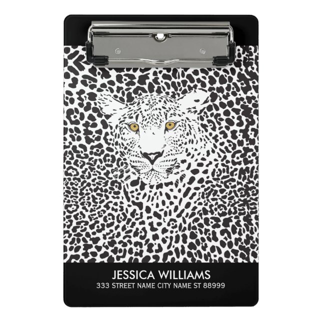 Black & White Spots Leopard Print Mini Clipboard (Front)
