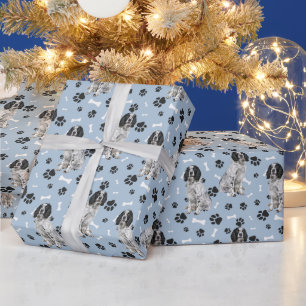 Black White Springer Spaniel Dog Paw Prints Wrapping Paper