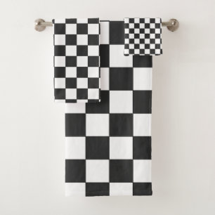 black white square pattern bath towel set