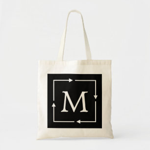 Black & White Square Personalised Custom Monogram Tote Bag