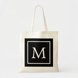 Black & White Square Personalised Custom Monogram Tote Bag
