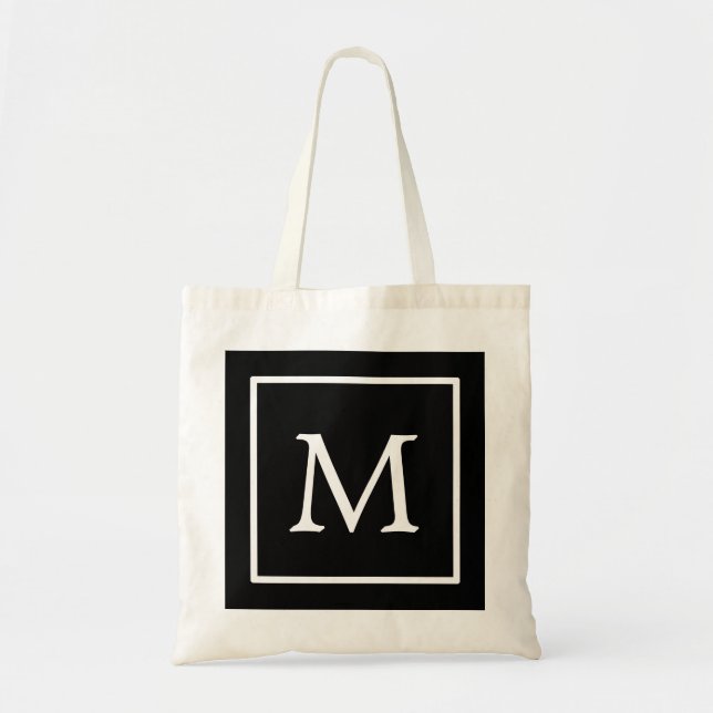 Black & White Square Personalised Custom Monogram Tote Bag (Front)