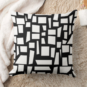 Black & White Square & Rectangle Pattern Art Cushion