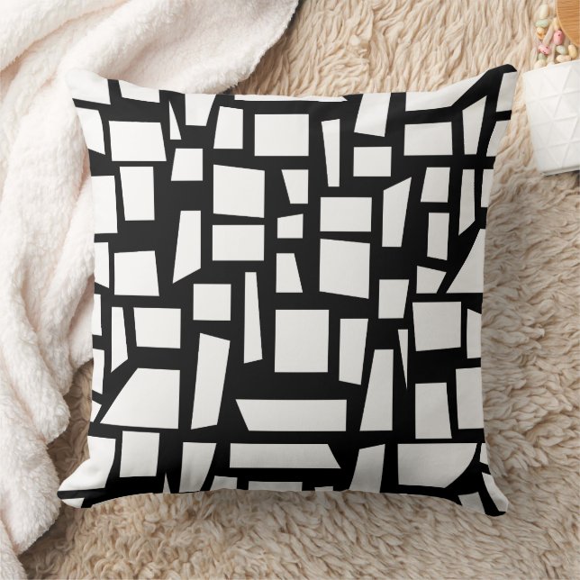Black & White Square & Rectangle Pattern Art Cushion (Blanket)