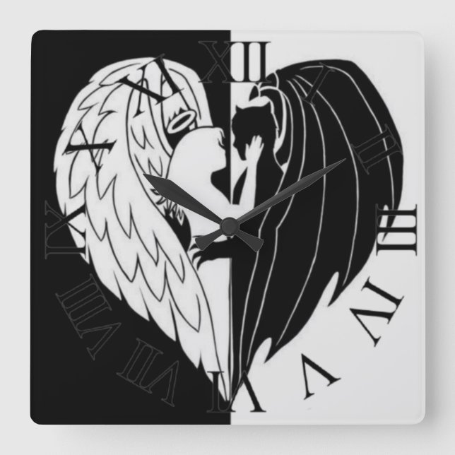 Black white square wall clock (Front)