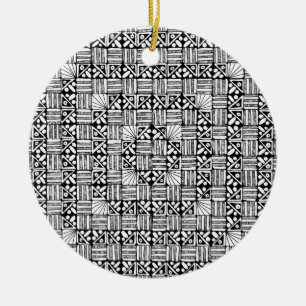Black White Squares Stripes Pattern Design Ceramic Tree Decoration