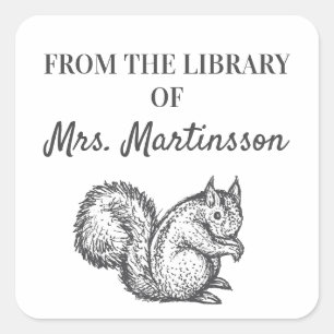 Black White Squirrel Teacher From Library Of Square Sticker