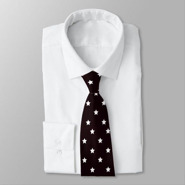 Black White Star Print Mens Tie (Tied)