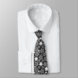 Black & White Star & Snowflake Abstract Pattern Tie