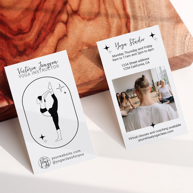 Black white star Yoga instructor studio teacher Business Card (Creator Uploaded)