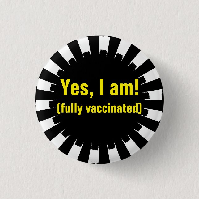 Black White Starburst Vaccination Button (Front)