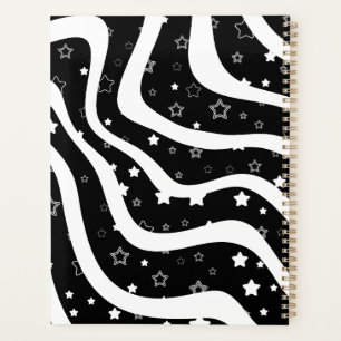 Black &white stars on lines custom name planner