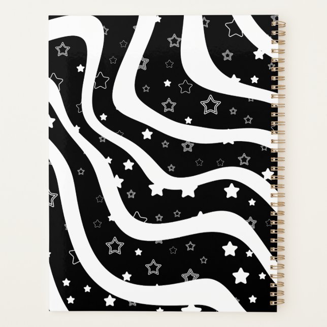 Black &white stars on lines custom name planner (Back)