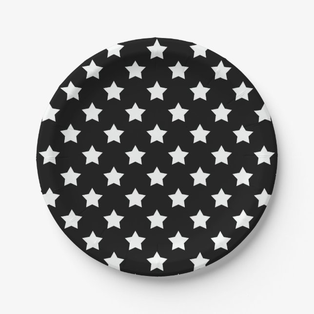 Black White Stars  Paper Plate (Front)