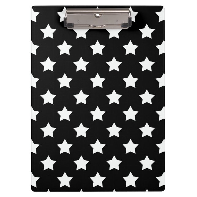 Black White Stars Pattern Decorative Clipboard (Front)