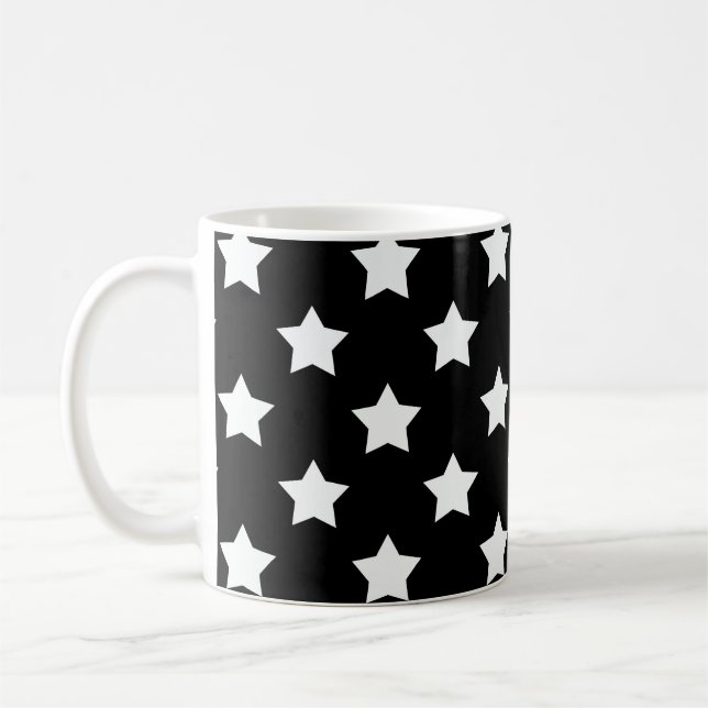 Black White Stars Pattern Decorative Coffee Mug (Left)