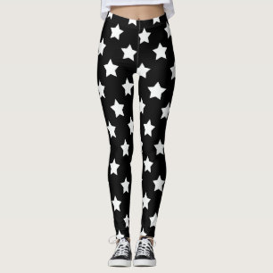 Black White Stars Pattern Decorative Leggings