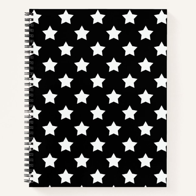 Black White Stars Pattern Decorative Notebook (Front)