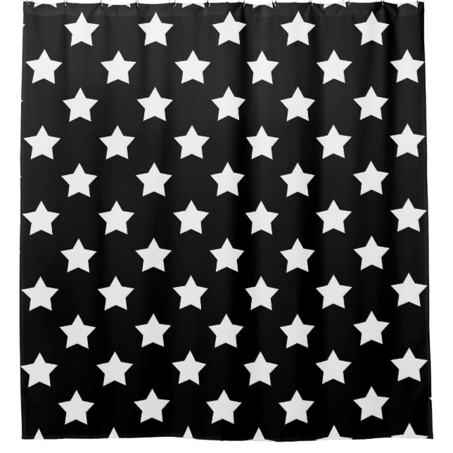 Black White Stars Pattern Decorative Shower Curtain (Front)