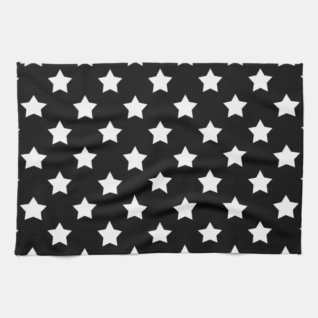 Black White Stars Pattern Decorative Tea Towel (Horizontal)