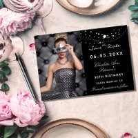 Black white stars photo birthday save the date