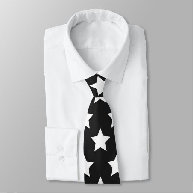 Black & White Stars Retro Neck Tie (Tied)