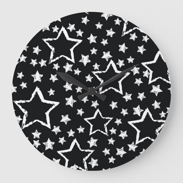 Black, white stars: urban grunge. large clock (Front)