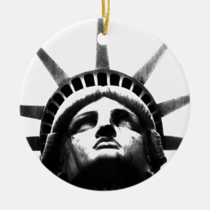 Black & White Statue of Liberty Ceramic Tree Decoration