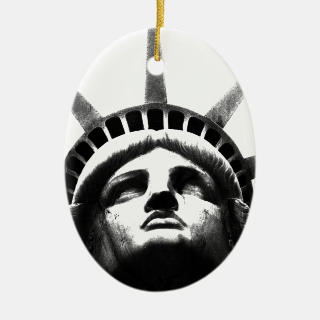 Black & White Statue of Liberty Ceramic Tree Decoration (Front)