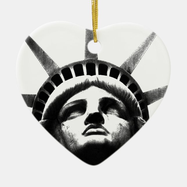 Black & White Statue of Liberty Ceramic Tree Decoration (Front)
